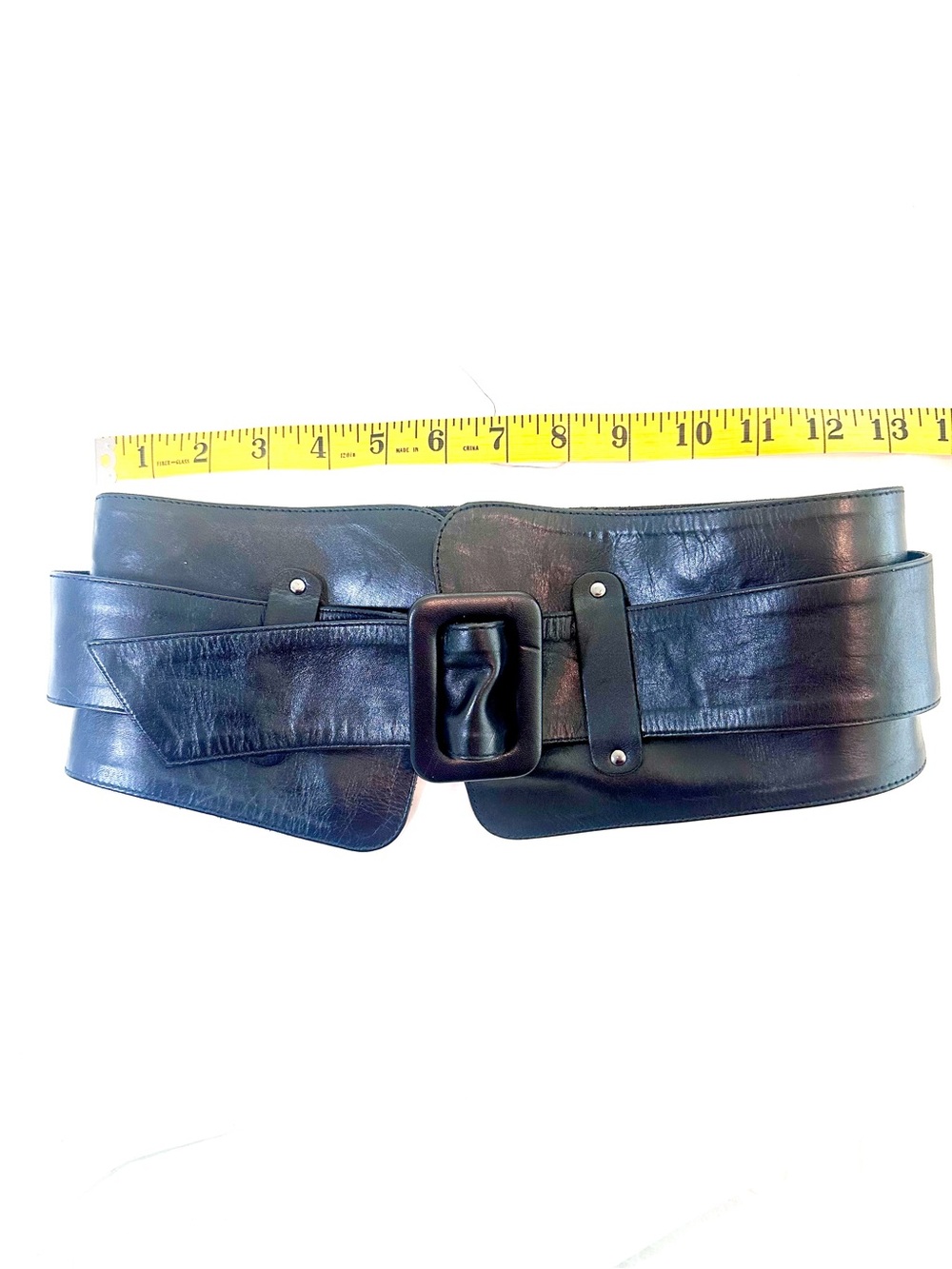 Mackage Leather Wide Waist Belt with Rectangular Buckle - Black